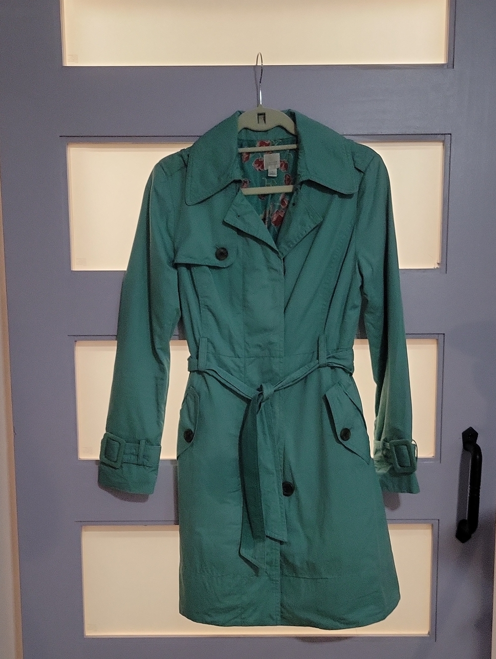 LC Lauren Conrad Teal Trench Coat with Tie Waist